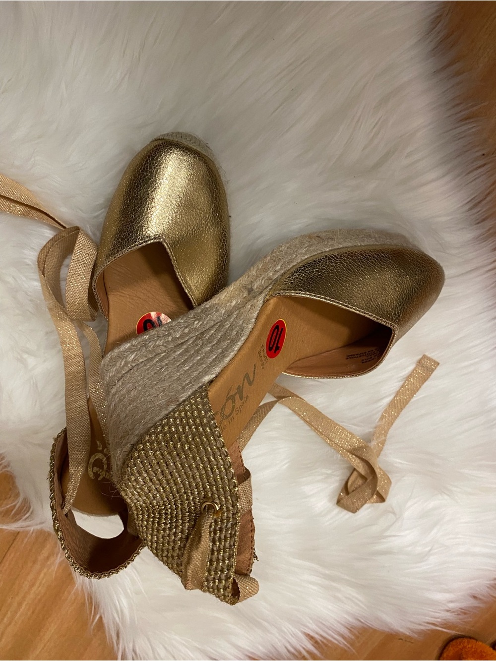 Handmade Metallic Gold Espadrille Wedge Tie-Up Sandals